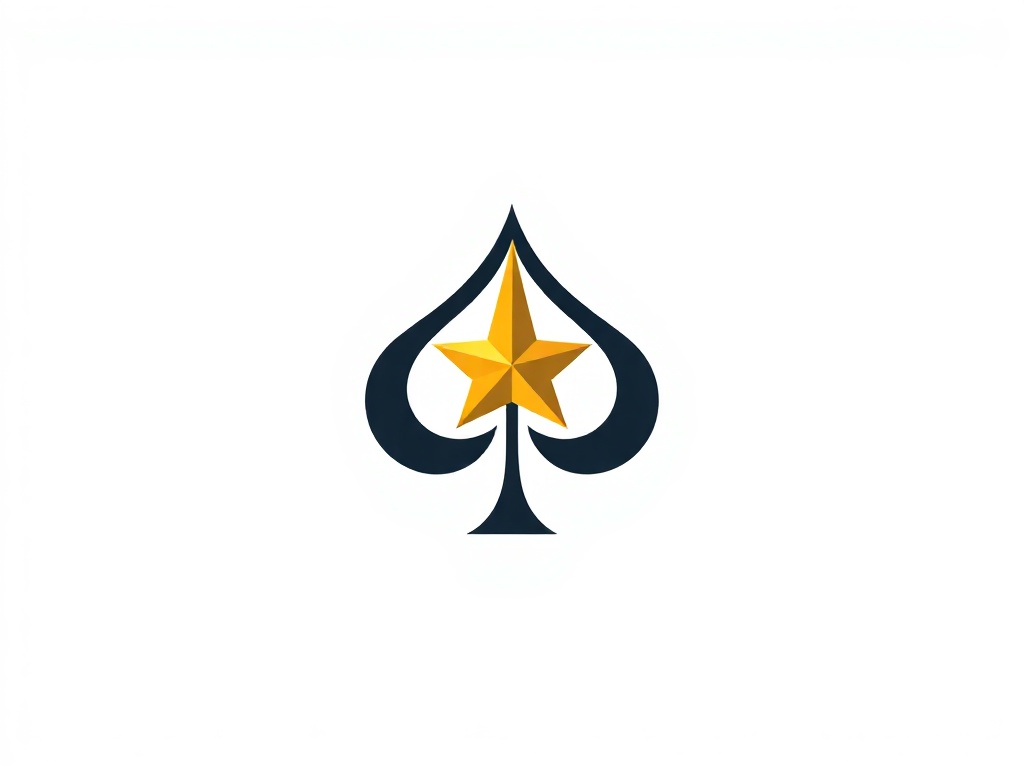 Abstract logo mark combining a star and a playing card suit, minimalist, gold and black colors, on a clean white background, vector style, high contrast.